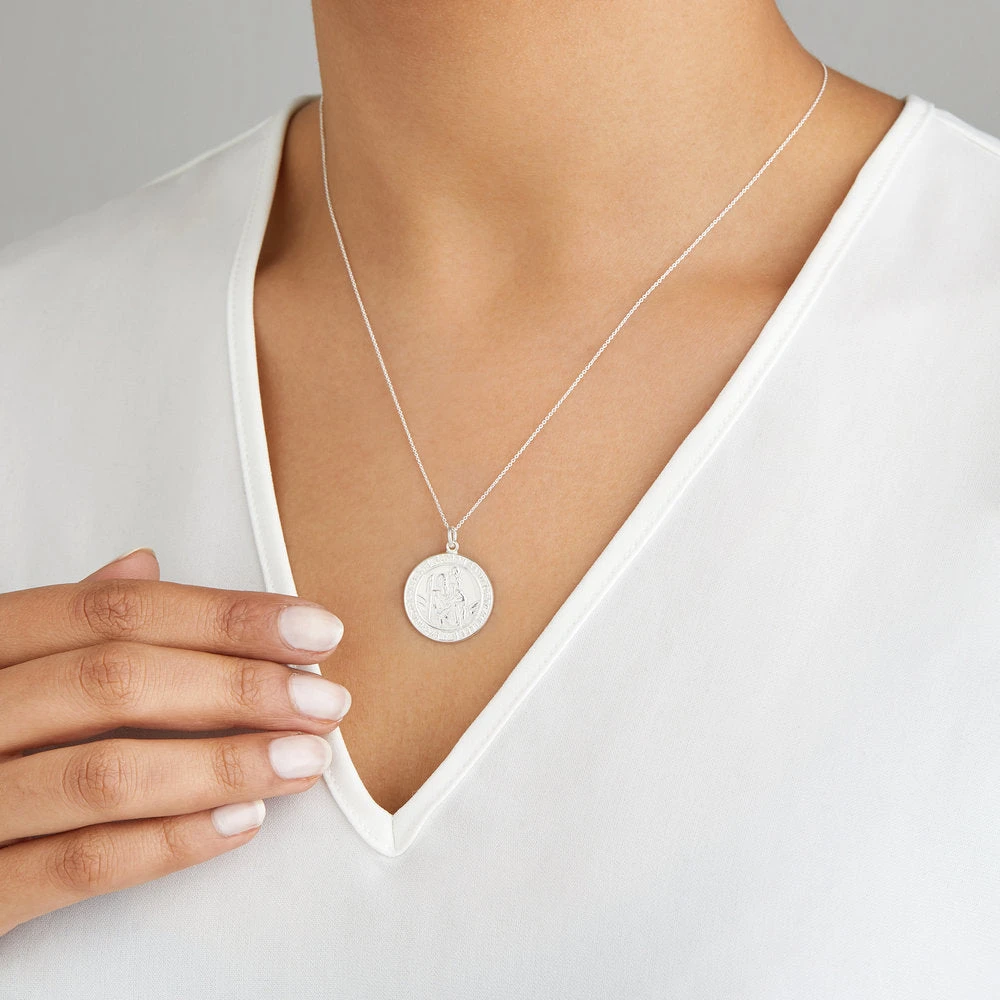 Silver Large Round St Christopher Medallion Necklace - Image 2