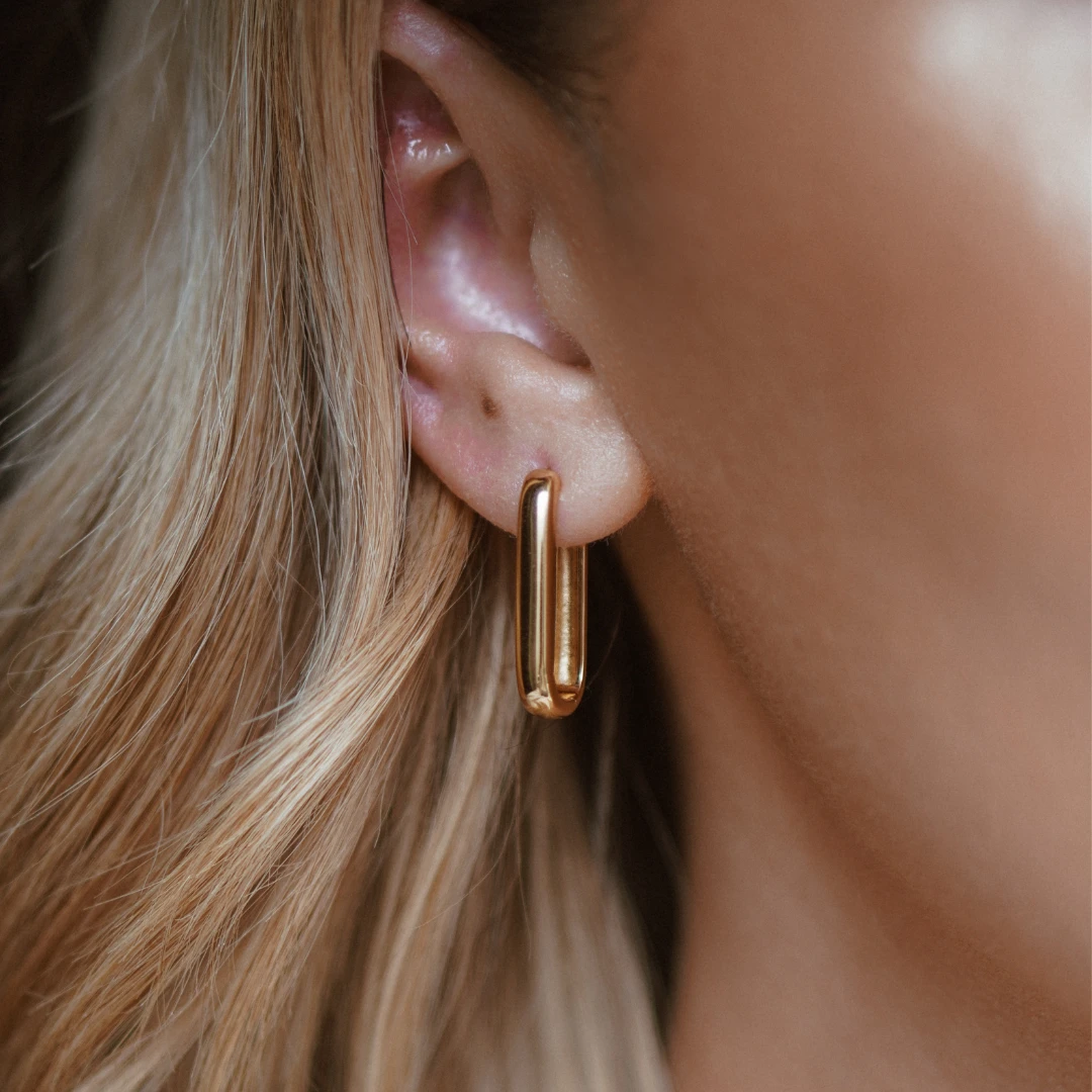 Gold Large Plain Pearl Drop Hoop Earrings - Image 3