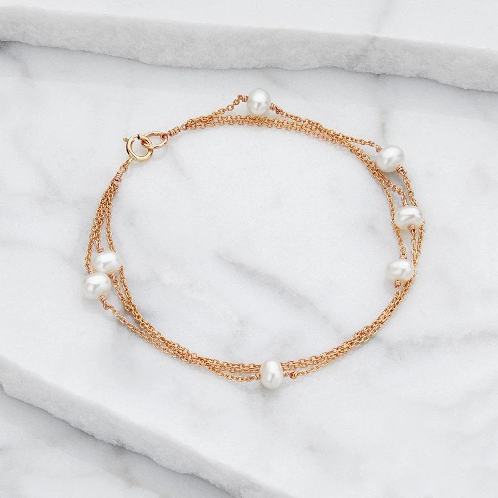 Rose Gold Layered Pearl Bracelet - Image 3
