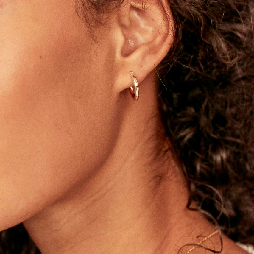 Solid Gold Small Rounded Hoop Earrings - Image 5