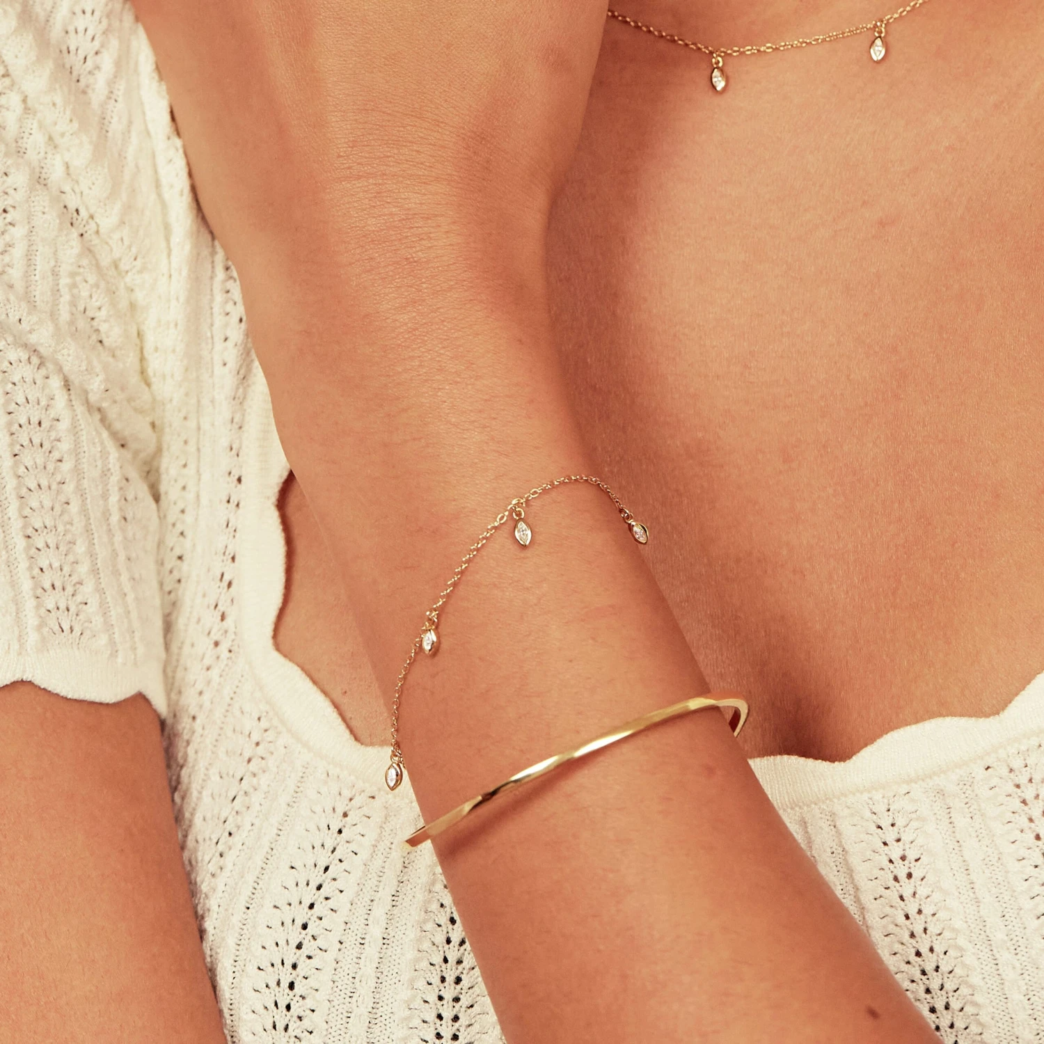 Silver Diamond Style Marquise Drop Bracelet - Image 4