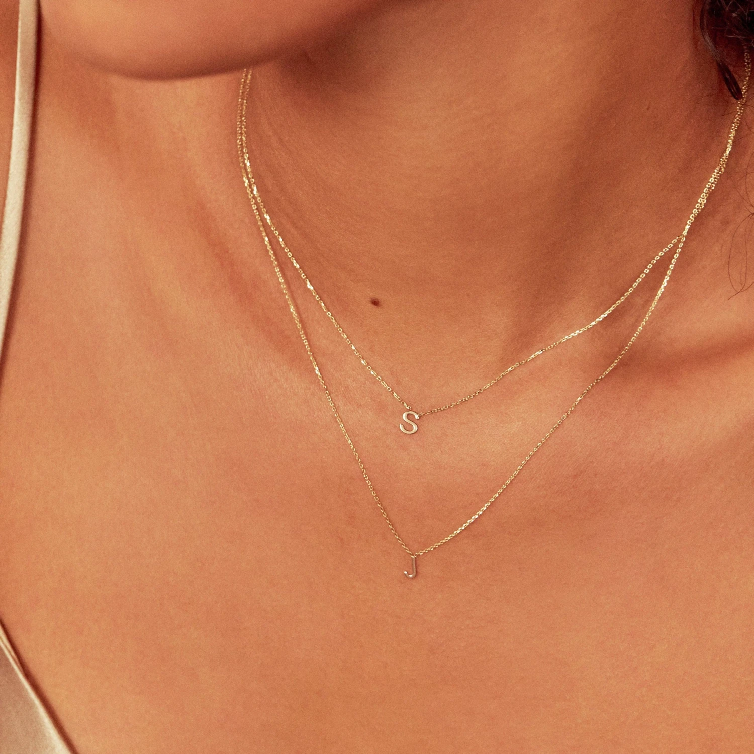 Solid White Gold Miniature Initial Letter Necklace - Image 13