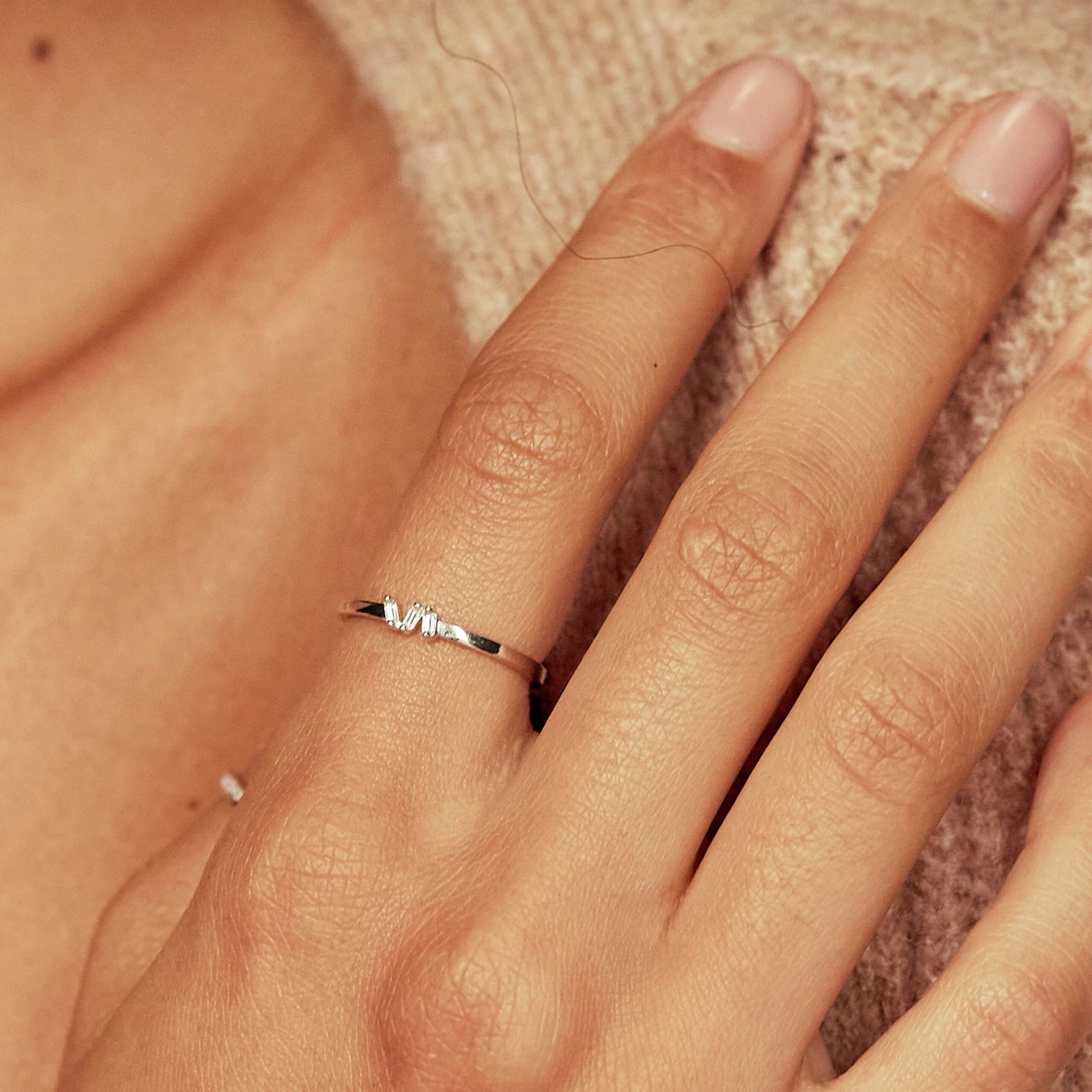 Silver Diamond Style Three Baguette Ring - Image 2