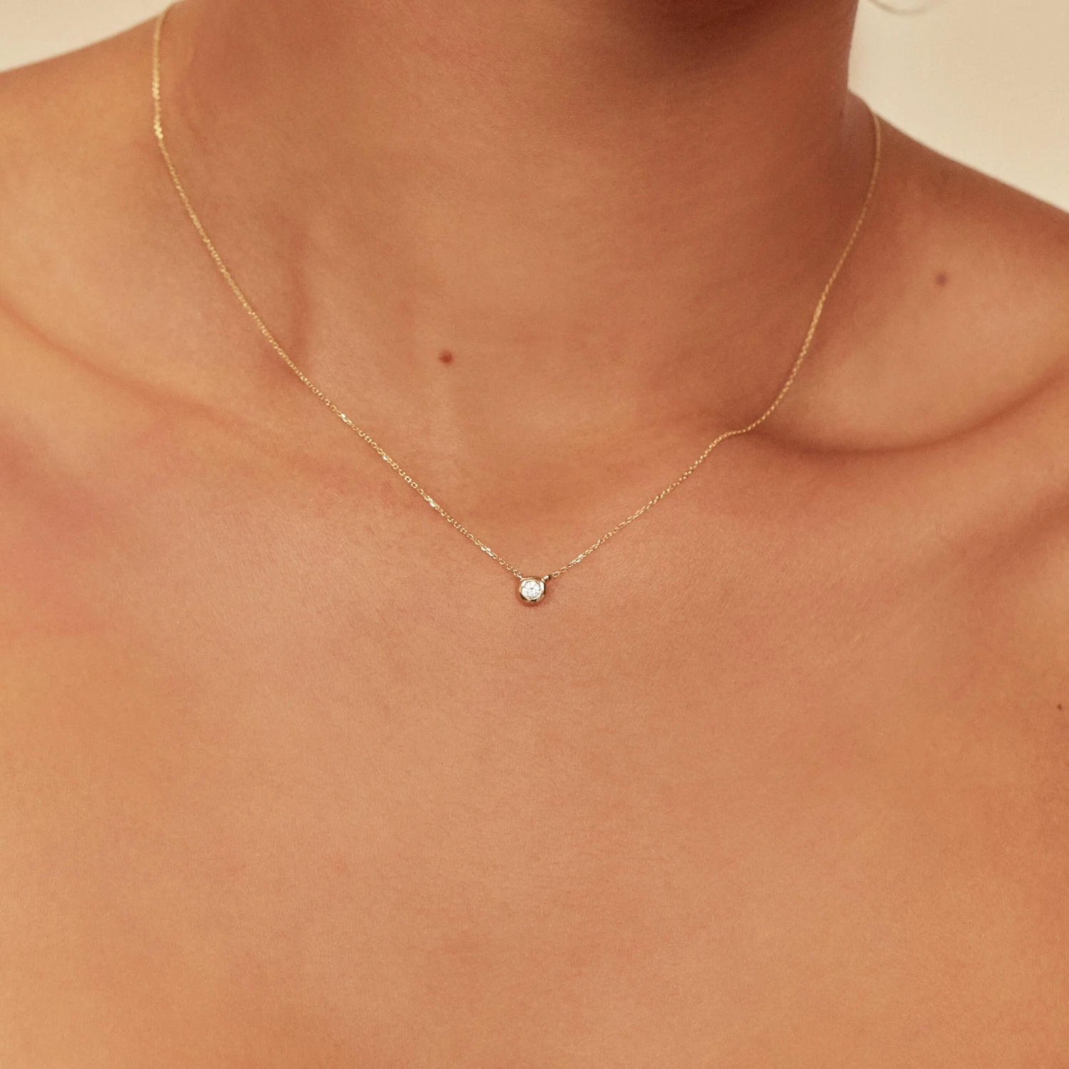Solid Gold Floating Diamond Necklace - Image 9
