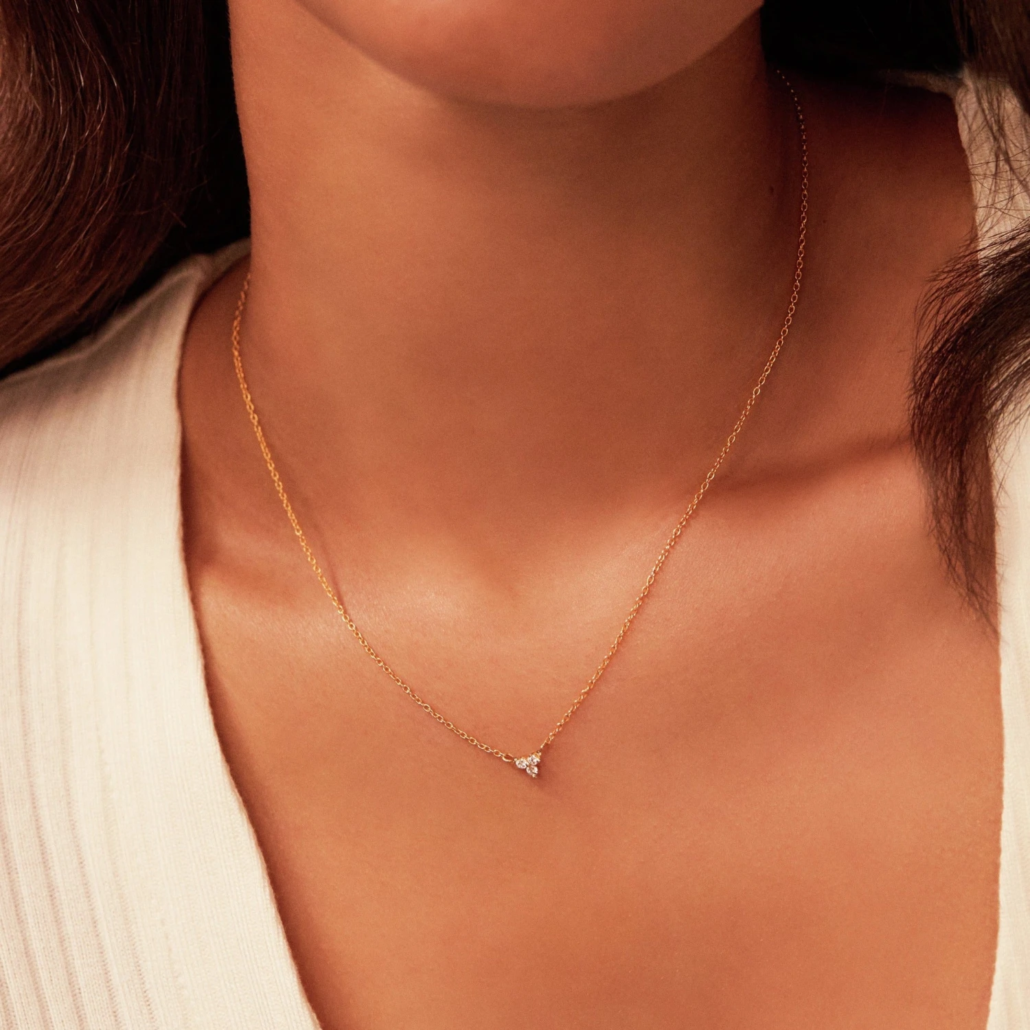 Solid White Gold Floating Diamond Cluster Necklace - Image 7