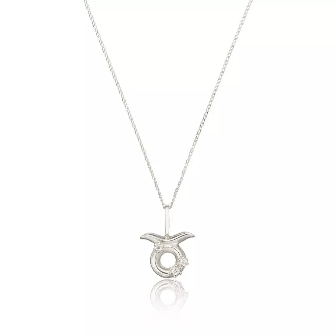 Solid White Gold Genuine Diamond Zodiac Necklace