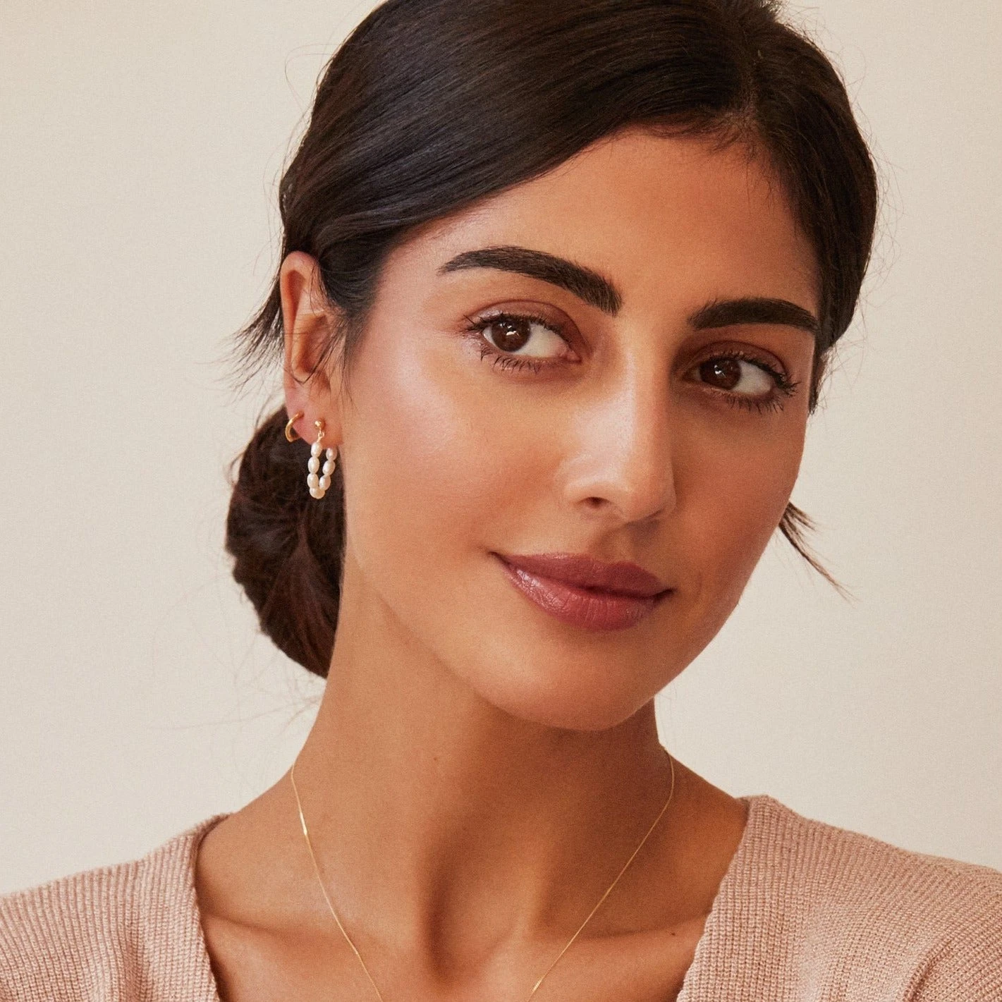 Silver Seed Pearl Hoop Earrings - Image 4