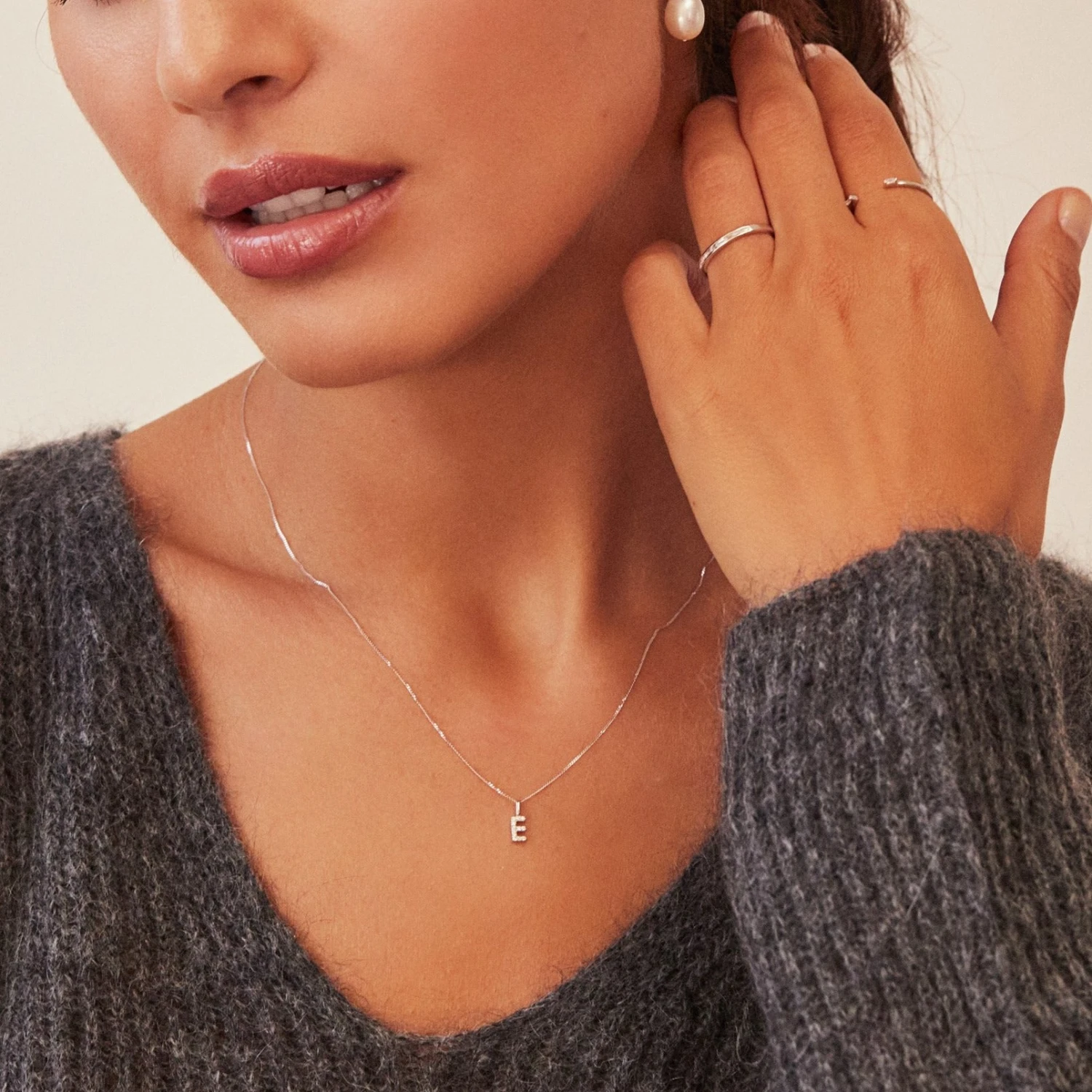 Solid White Gold Genuine Diamond Individual Initial Charm - Image 4