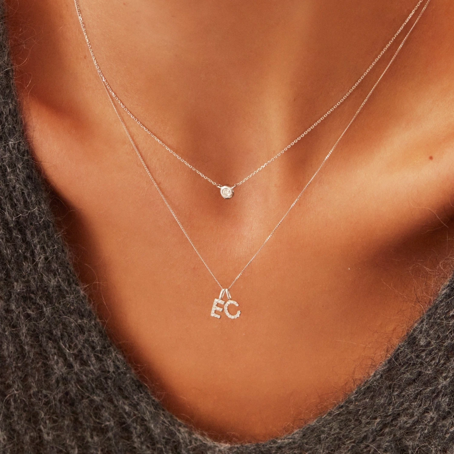 Solid White Gold Genuine Diamond Individual Initial Charm - Image 3