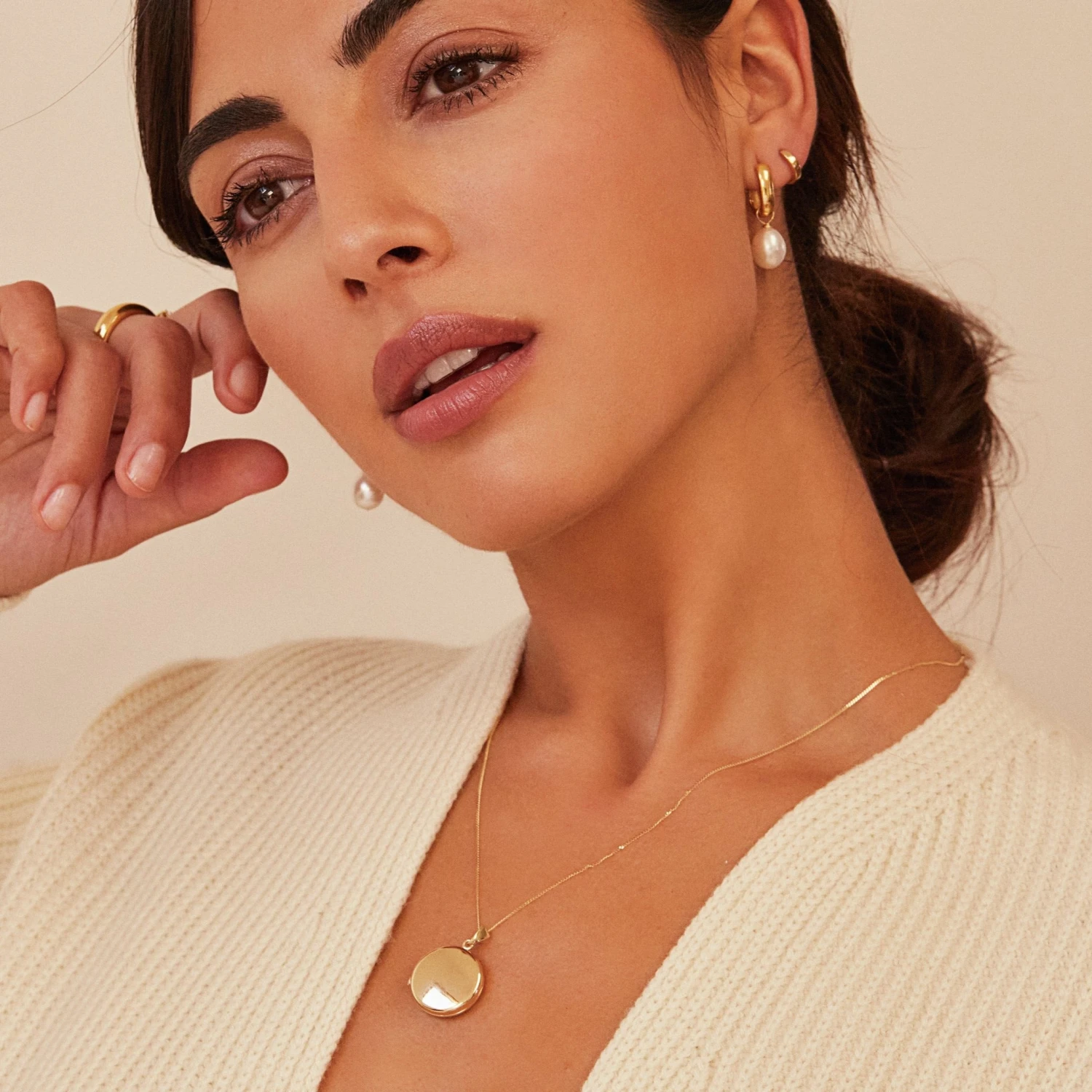 Solid Gold Large Round Locket Necklace - Image 2