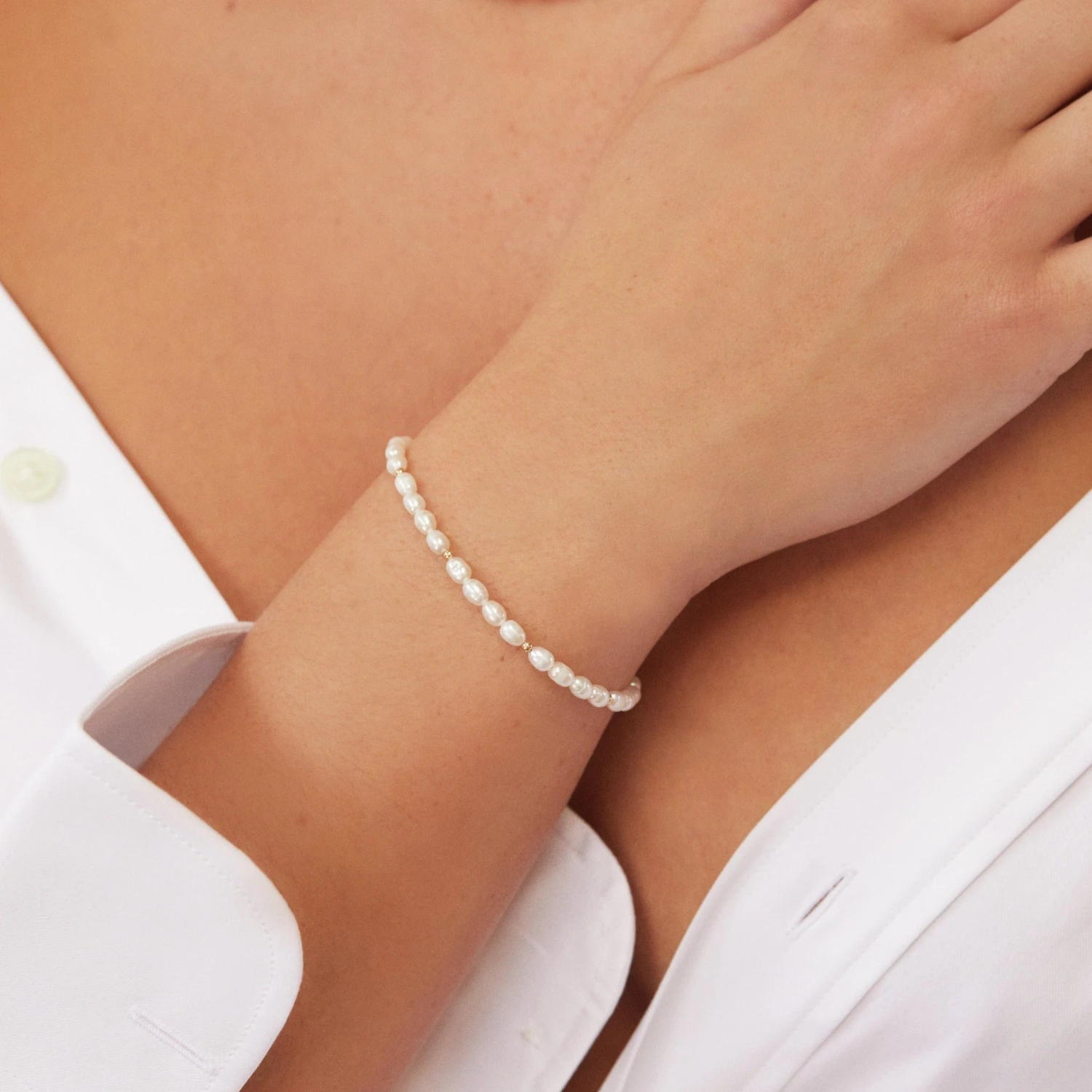 Silver Beaded Seed Pearl Bracelet - Image 2