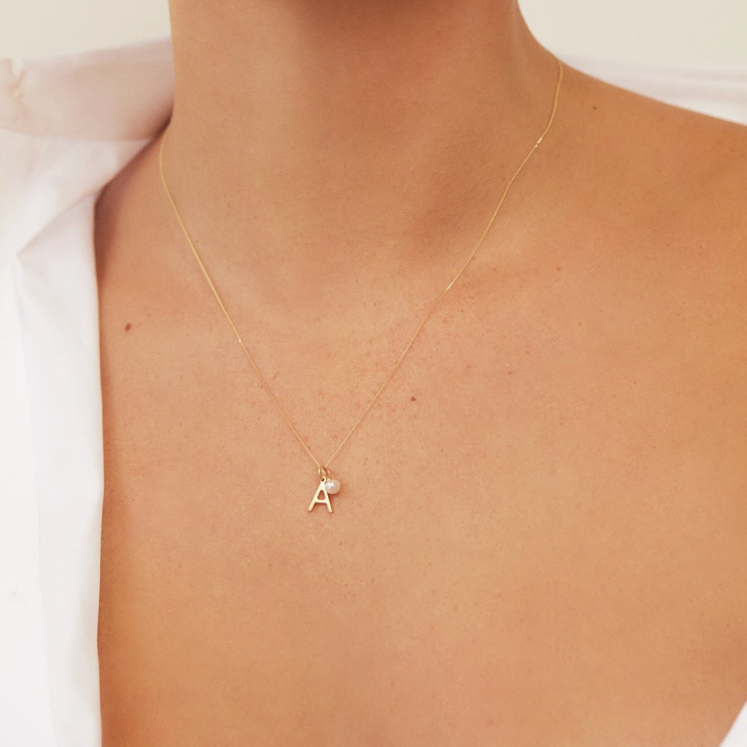 Solid Gold Initial And Pearl Drop Necklace - Image 2