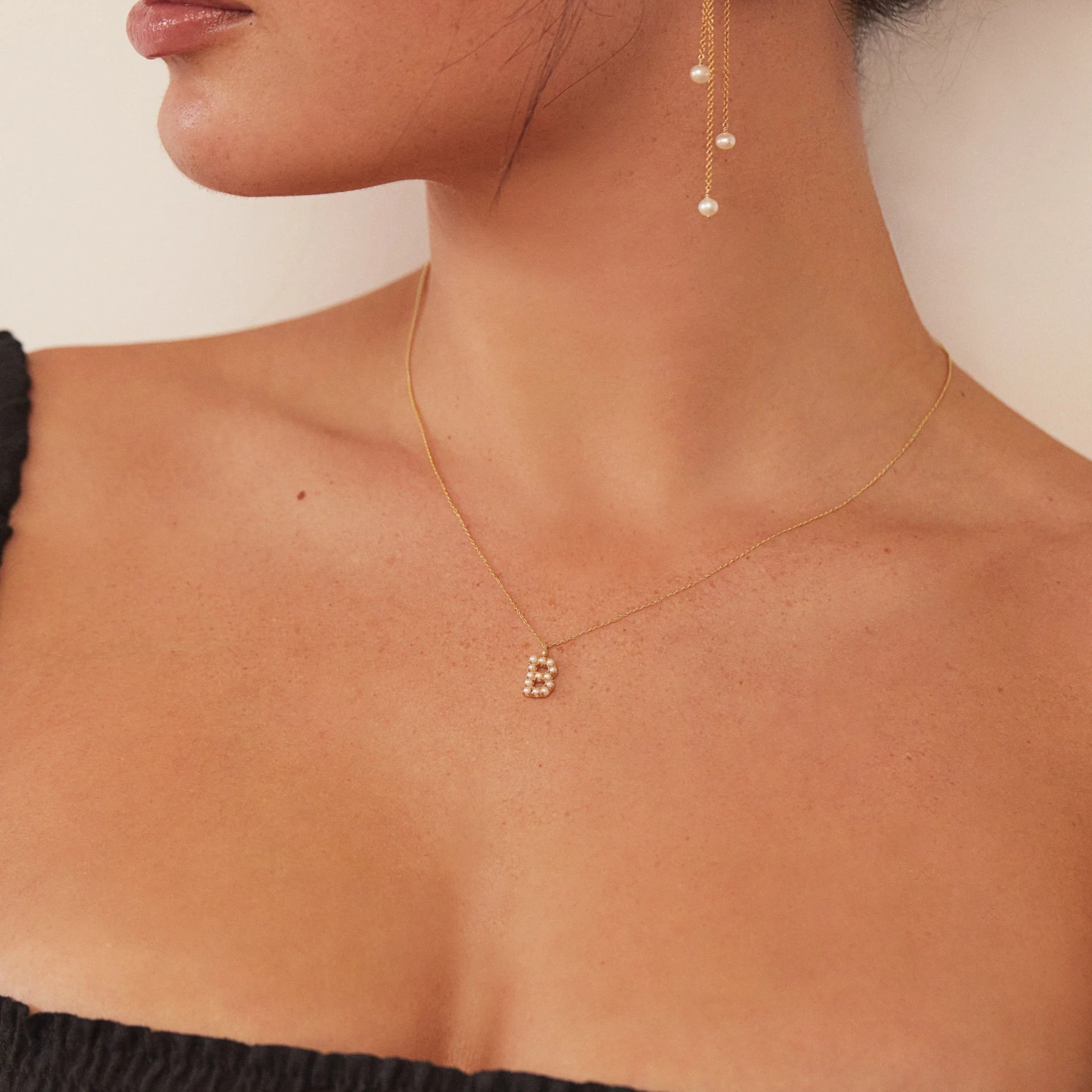 Solid Gold Pearl Initial Letter Necklace - Image 4