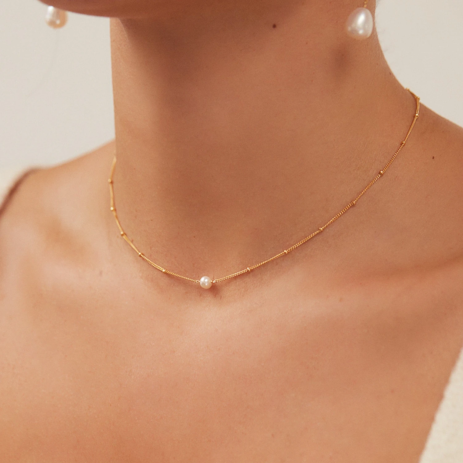 Gold Satellite Single Pearl Choker - Image 2