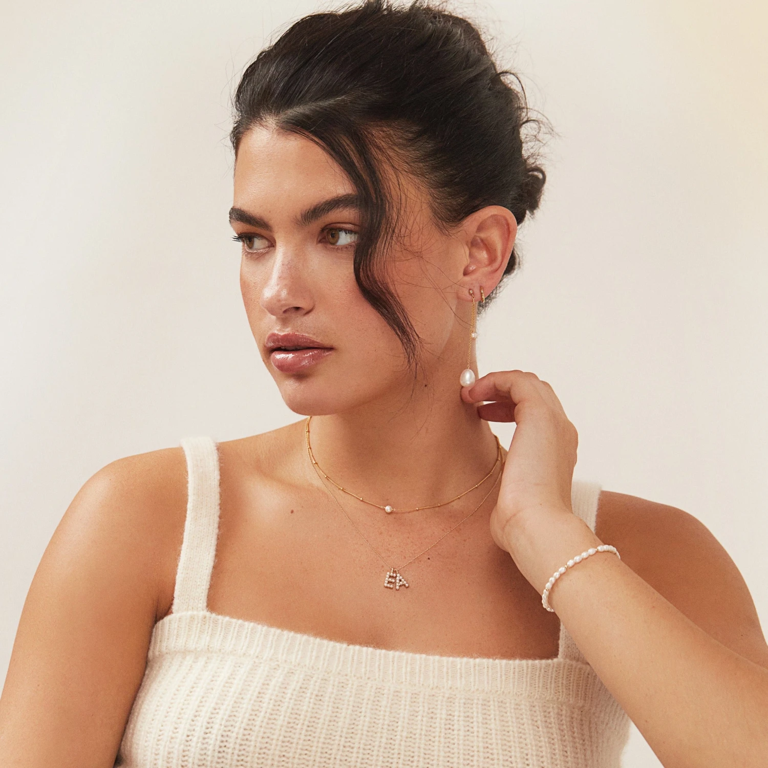 Solid Gold Pearl Initial Letter Necklace - Image 7