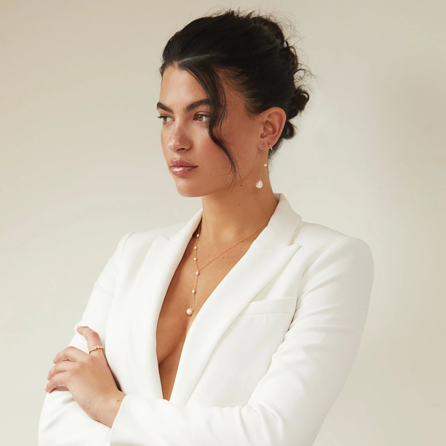 Rose Gold Seed Pearl Lariat Necklace - Image 2