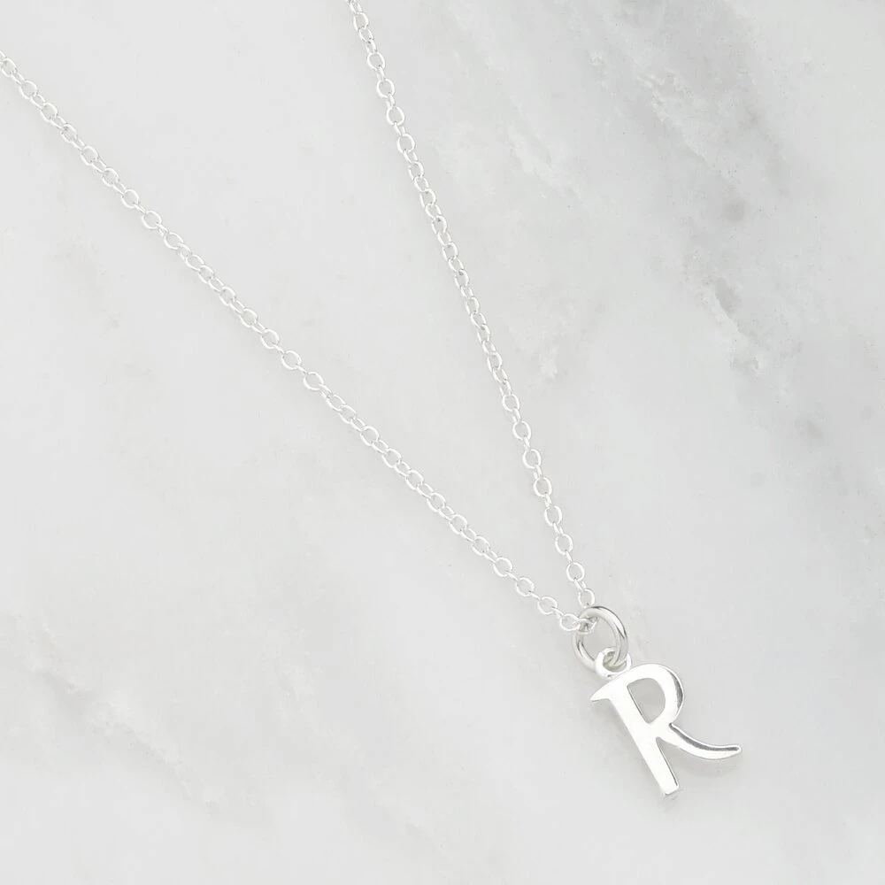 Solid White Gold Curve Initial Letter Necklace - Image 7