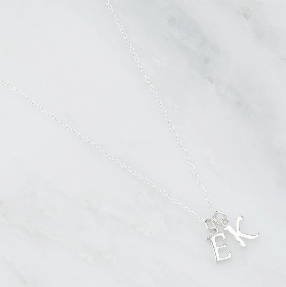 Solid White Gold Curve Initial Letter Necklace - Image 12