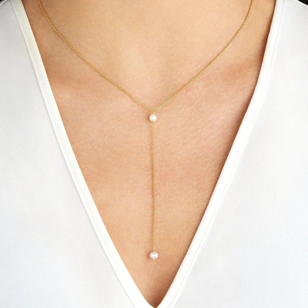 Rose Gold Pearl Lariat Necklace - Image 2