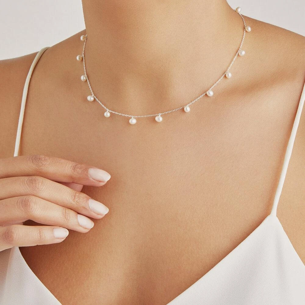 White Gold Pearl Drop Choker - Image 3