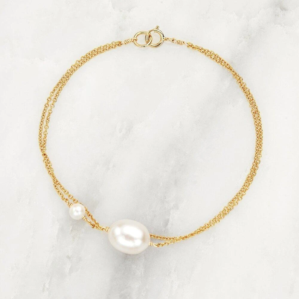 White Gold Layered Large And Small Pearl Bracelet - Image 3
