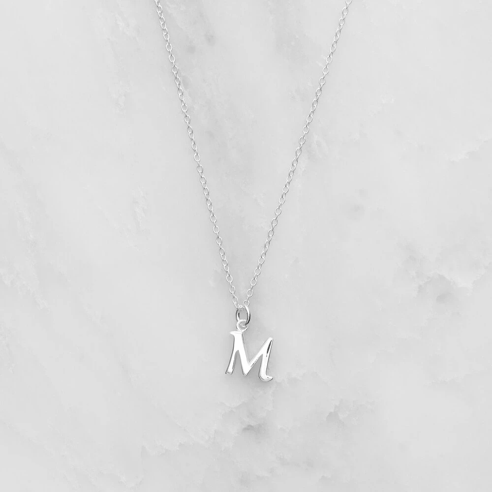 Solid White Gold Curve Initial Letter Necklace - Image 14