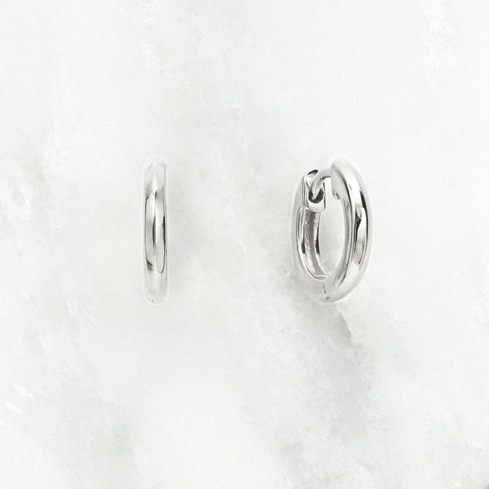 Silver Small Rounded Plain Huggie Hoop Earrings - Image 3