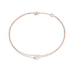 Rose Gold Layered Large And Small Pearl Anklet