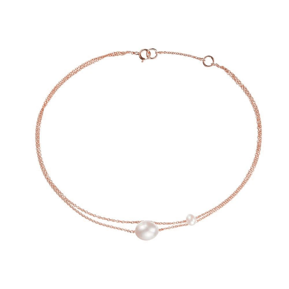 Rose Gold Layered Large And Small Pearl Anklet