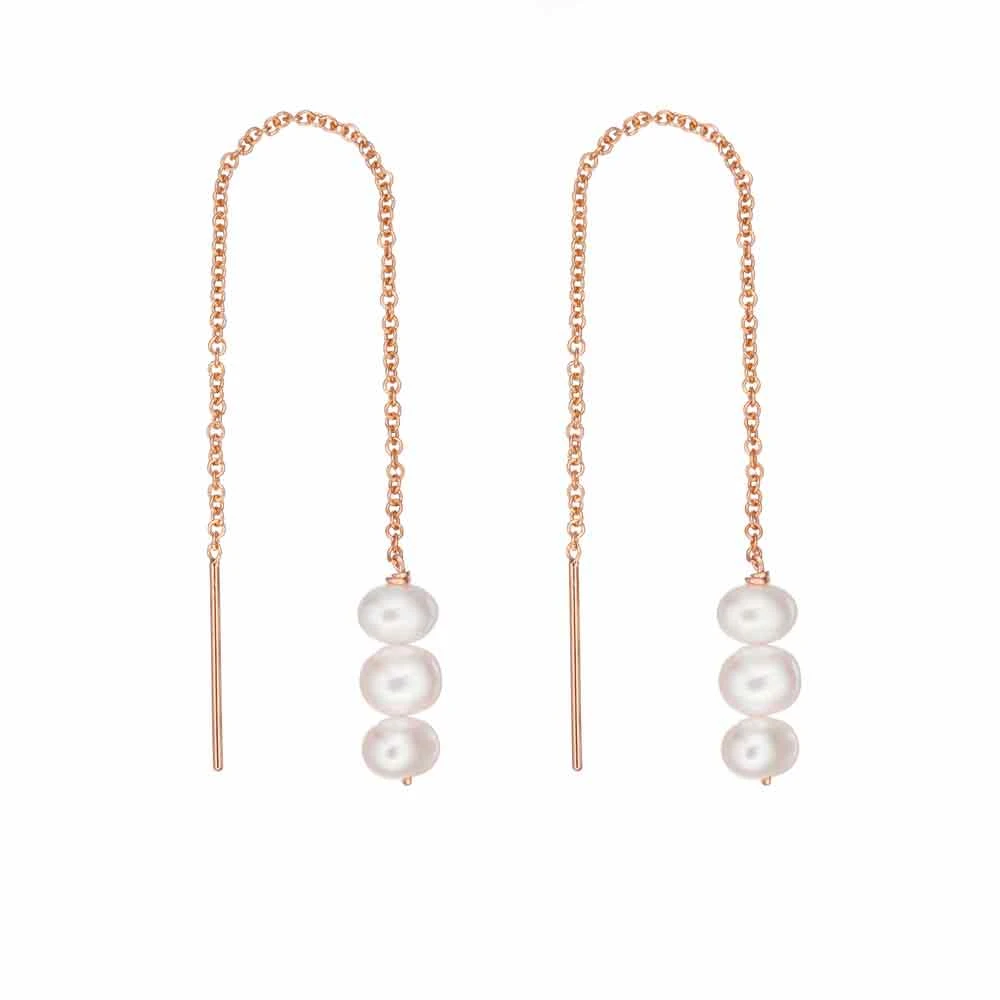 Rose Gold Cluster Pearl Drop Ear Threaders