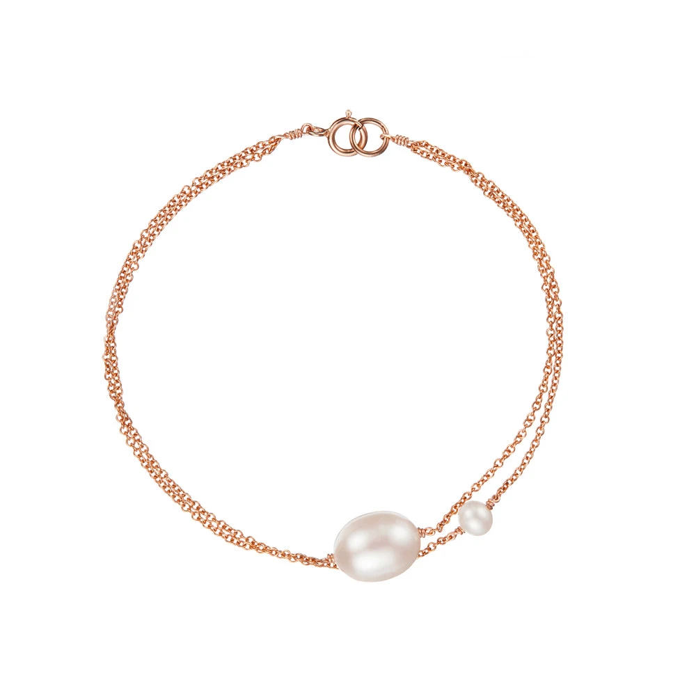 Rose Gold Layered Large And Small Pearl Bracelet