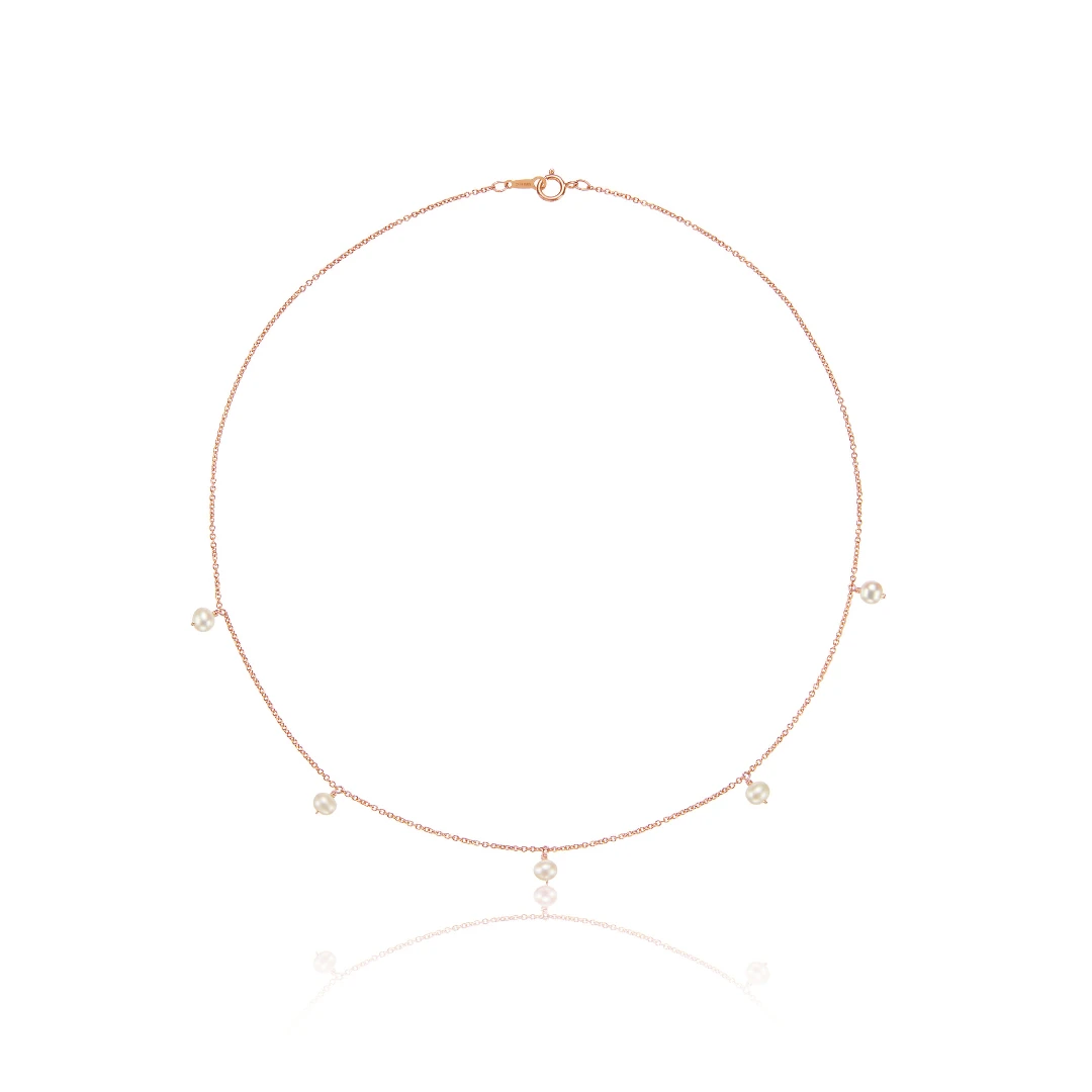 Rose Gold Five Pearl Drop Choker