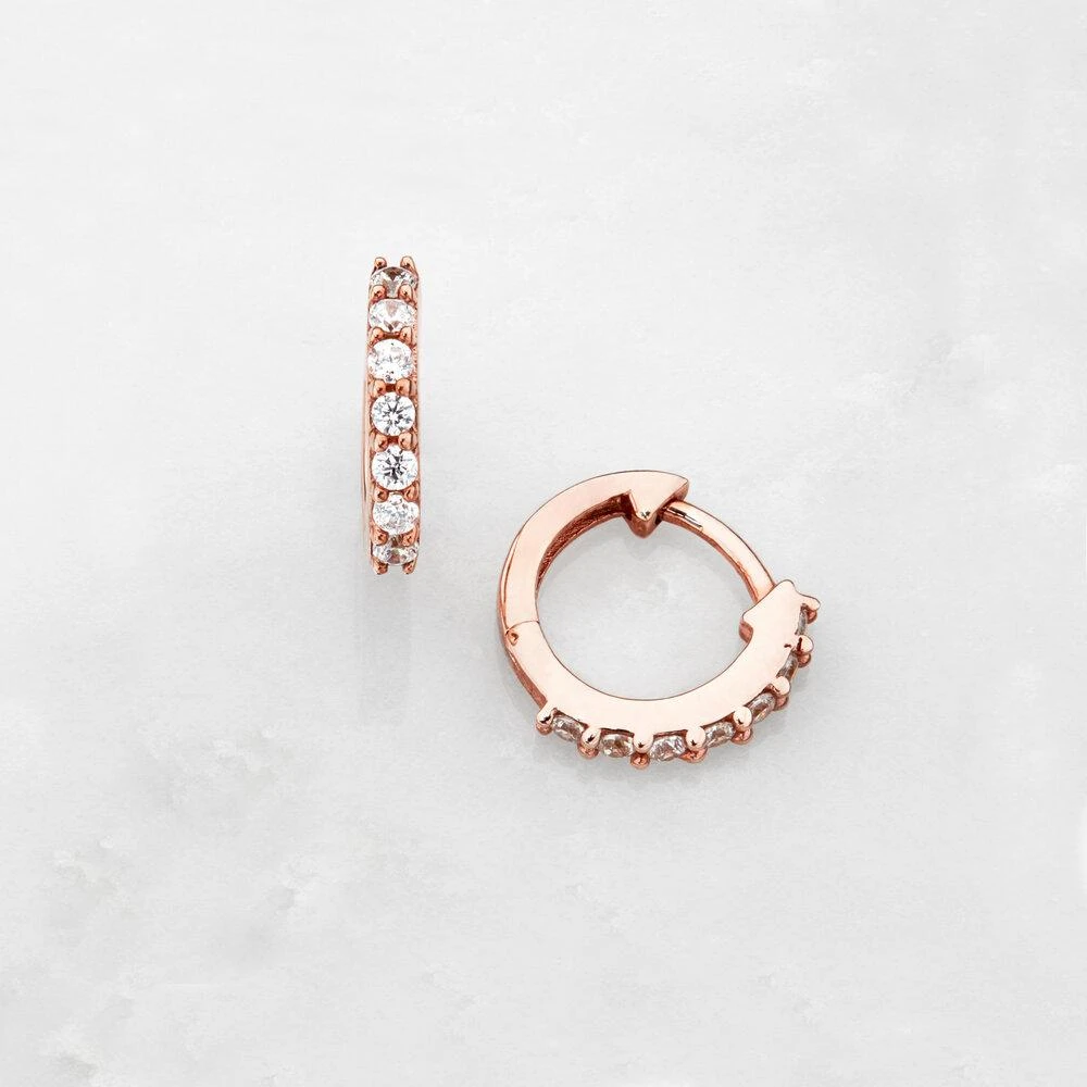 Rose Gold Diamond Style Huggie Hoop Earrings - Image 5