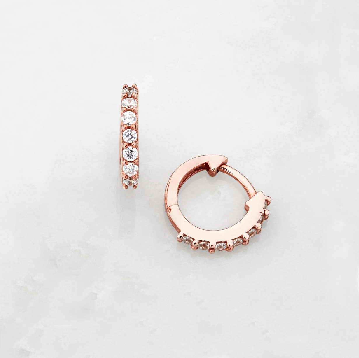 Rose Gold Huggie Pearl Drop Earrings - Image 5