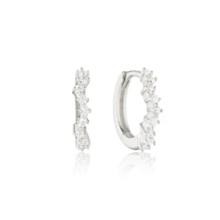 Silver Curved Diamond Style Huggie Hoop Earrings