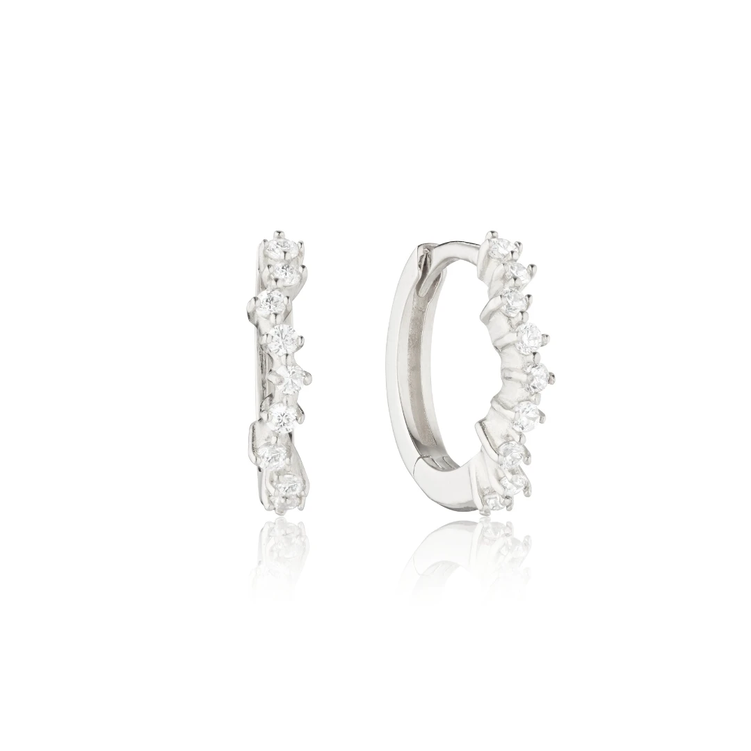 Silver Curved Diamond Style Huggie Hoop Earrings