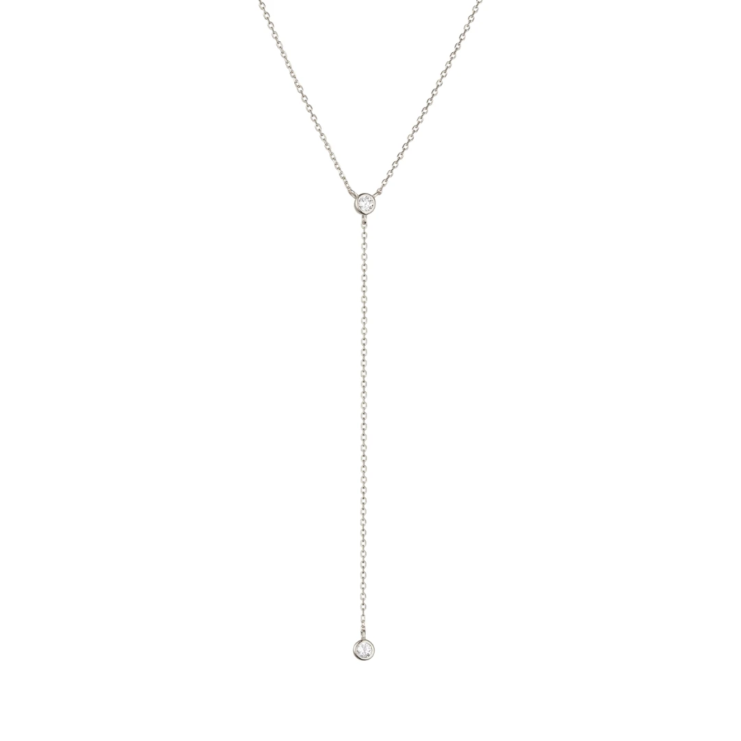 Silver Diamond Style Lariat Necklace