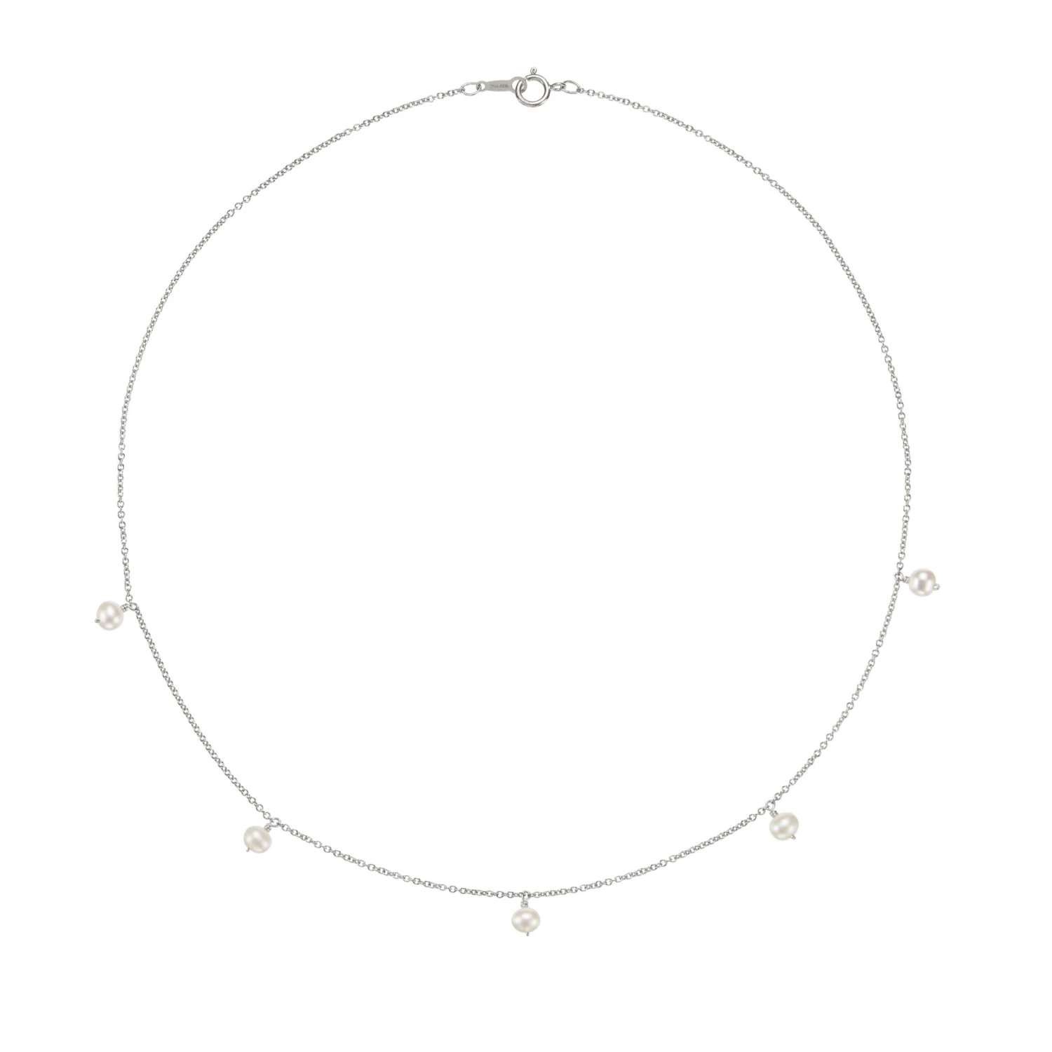 Solid White Gold Five Pearl Drop Choker