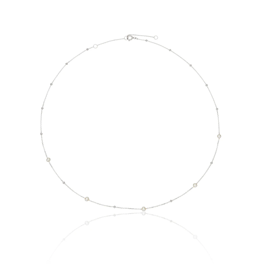 Silver Five Pearl Satellite Necklace - Image 3