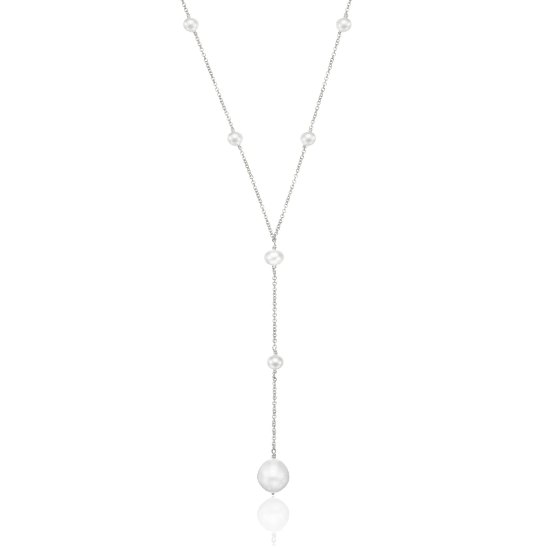 Silver Multi Pearl Lariat Necklace - Image 3