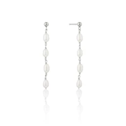 Silver Four Seed Pearl Drop Earrings