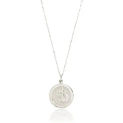 Silver Small Round St Christopher Medallion Necklace