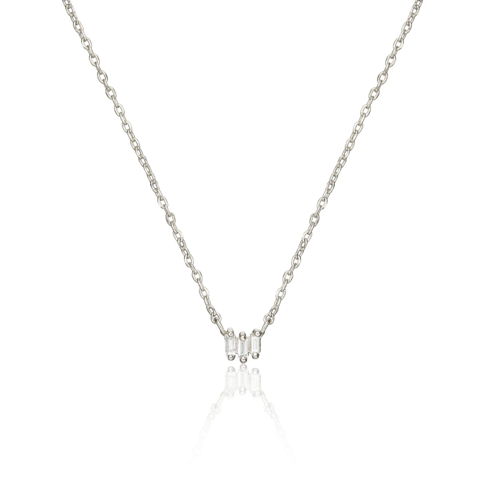 Silver Triple Baguette Diamond Necklace