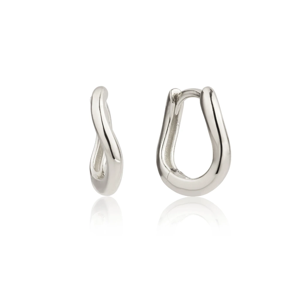 Silver Wave Huggie Hoop Earring