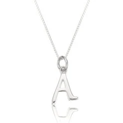 Solid White Gold Curve Initial Letter Necklace