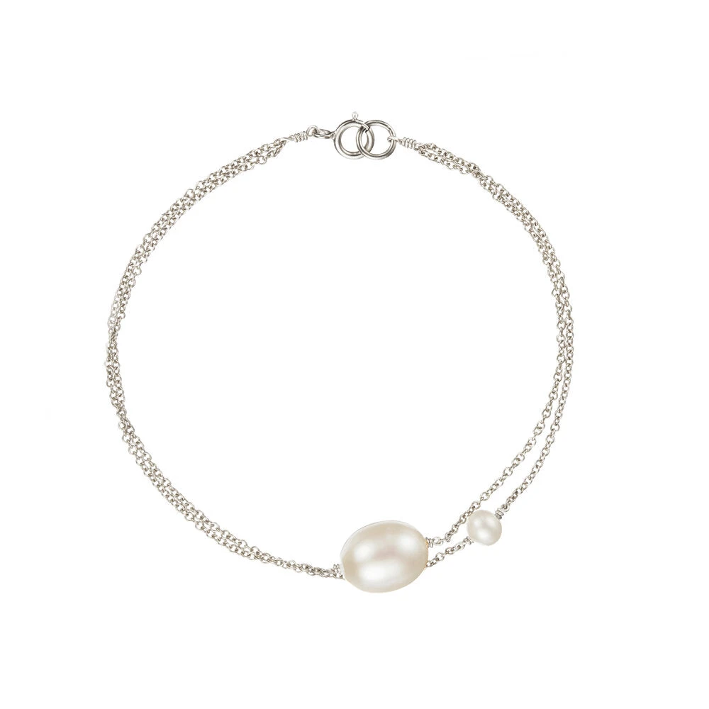 Silver Layered Large And Small Pearl Bracelet