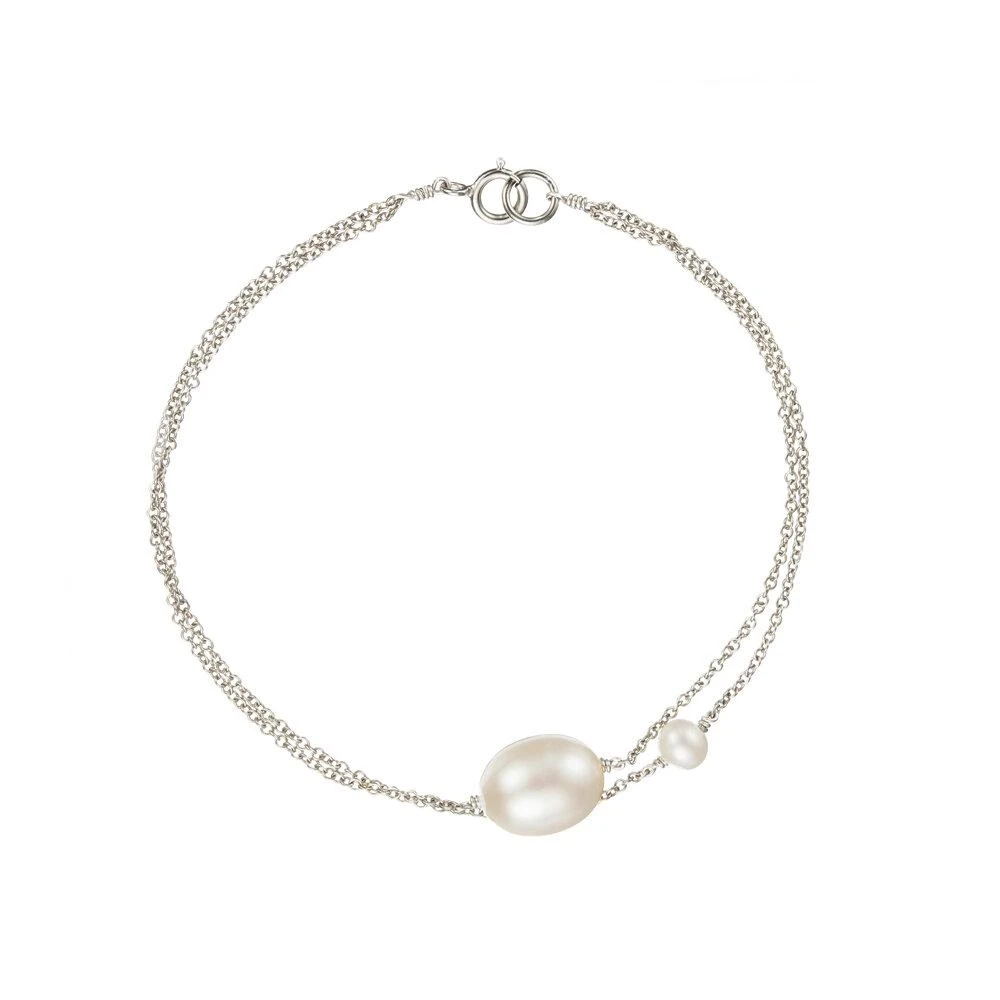 White Gold Layered Large And Small Pearl Bracelet