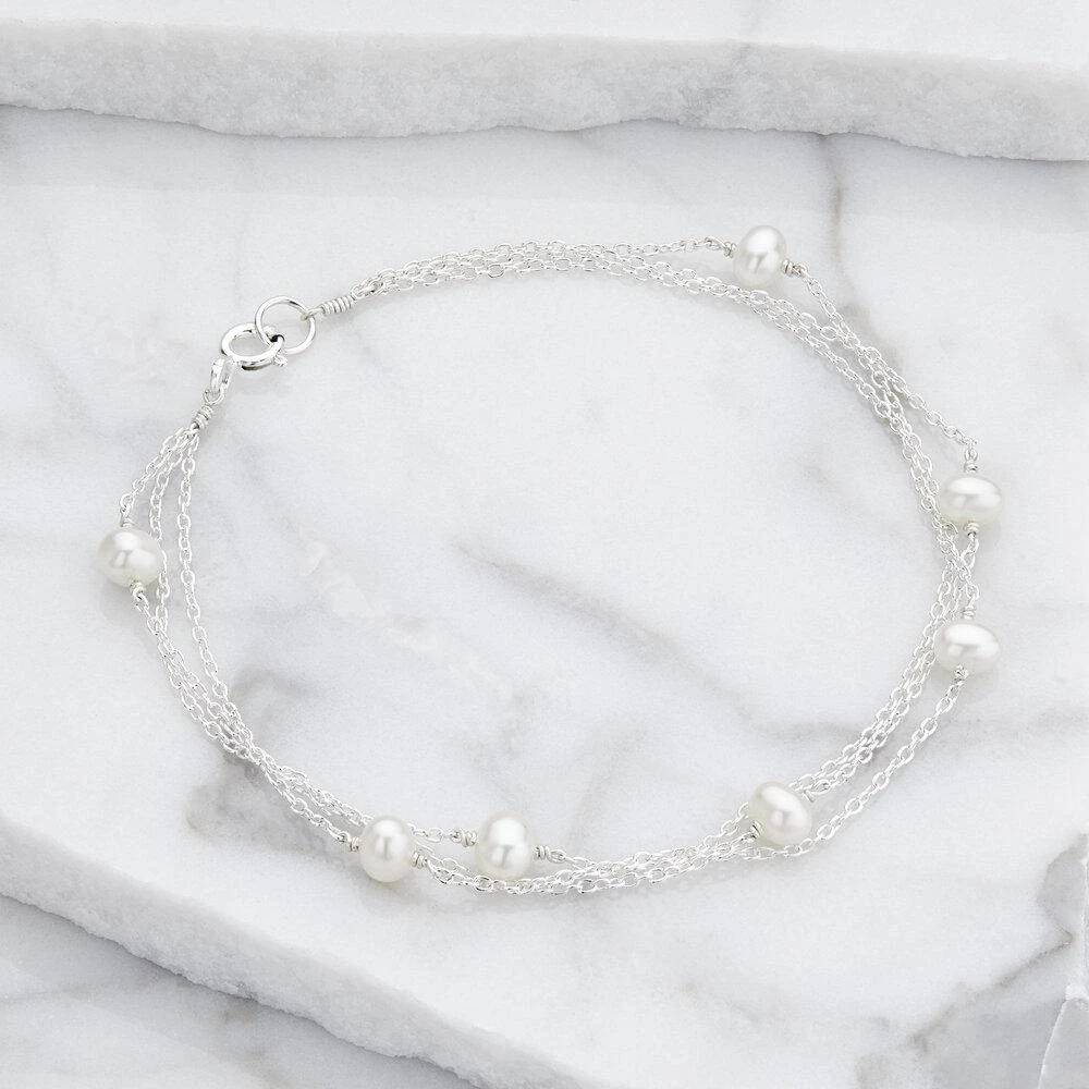 White Gold Layered Pearl Bracelet - Image 5