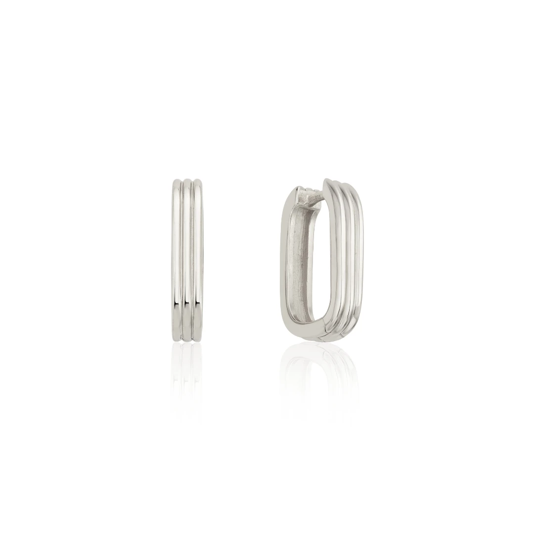 Silver Ribbed Hoop Earrings