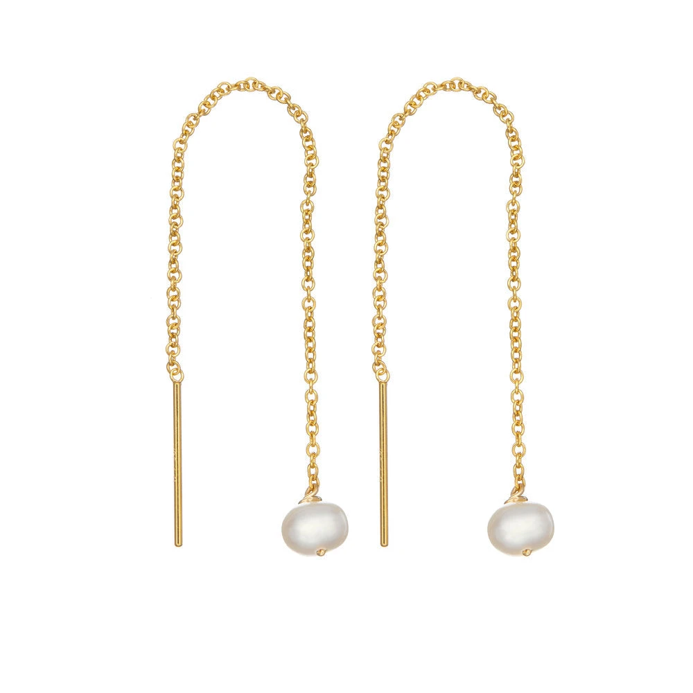 Gold Pearl Drop Ear Threaders